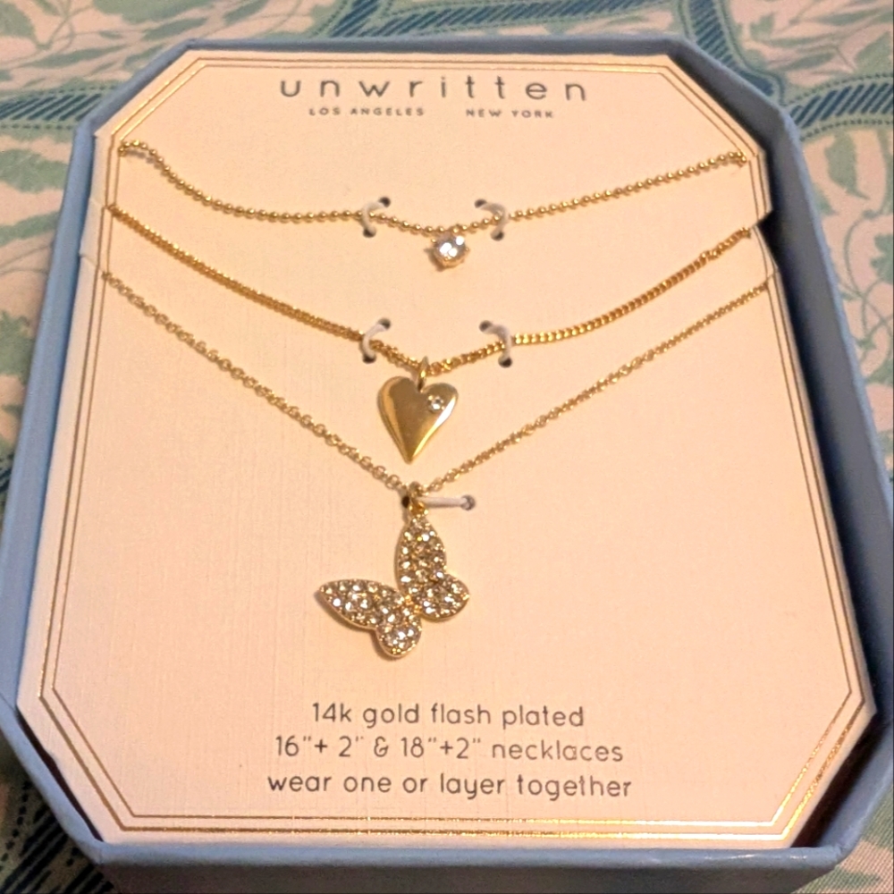 Unwritten 3 Piece Gold Flash Plated Necklace Set NIB - Picture 1 of 3